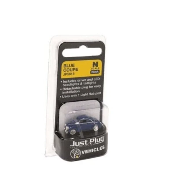 Vehículo iluminado Woodland Scenics escala N Just Plug "Blue Coupe". Nuevo. Tan cool! Foto 2 de 2