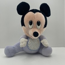 Vintage Disney Babies 1984 Plush Doll Mickey Mouse w/ Bib 11" Playskool Blue