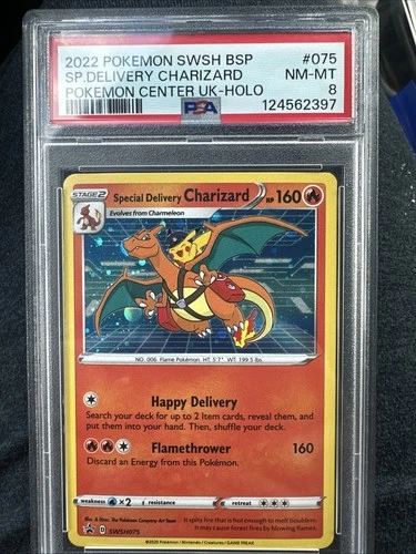 2022 POKEMON SWSH BLACK STAR PROMO #075 SPECIAL DELIVERY CHARIZARD-HOLO PSA 8