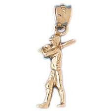 Baseball Player Charm Pendant 14k Gold