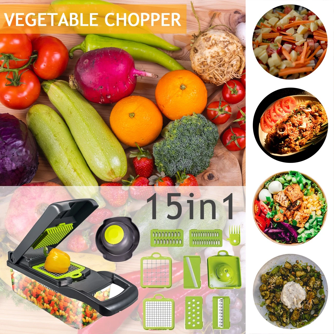 15-In-1 Fruit Vegetable Slicer Cutter Food Onion Veggie Dicer Chopper Kitchen