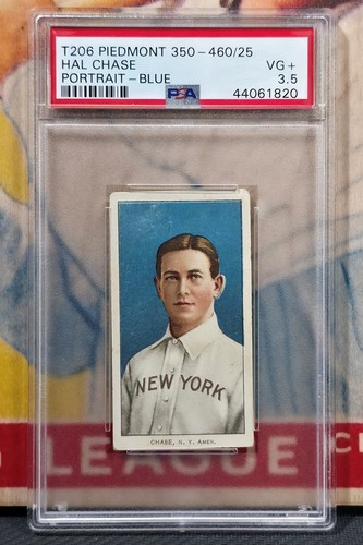 HAL CHASE YANKEES 1909-11 T206 Piedmont Blue Portrait PSA 3.5 *CENTERED NEW YORK