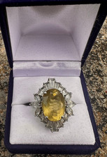 Gorgeous Impressive Citrine & White Topaz Sterling Silver Cocktail Ring Size P