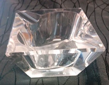 Vintage Art Deco Oval In Square Crystal Cigarette Glass Ashtray 4" 