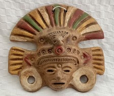 Vintage mexikanische aztekische Maya Stil Keramik Handarbeit Maske Wanddeko