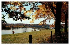 Postcard PANORAMIC SCENE Lakeside Autumn Pennsylvania PA d/20 AT9776