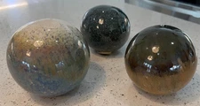 3 Drip Glaze Ceramic Pottery Spheres Decorative Orbs Balls Teal Green Brown
