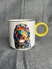 Tabitha Brown For Target Pop Art Doodle Shaggy Dog Mug Yellow Ring Handle NEW