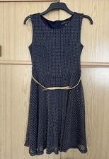 Mela London Navy Blue And Gold party evening occasion Dress. Size 14 with belt 