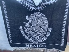 New handmade wool Man poncho Made in Mexico Eagle Shield Print