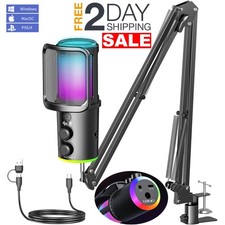 Micr fono De Condensador Con Brazo Luces Para Podcast Streaming PC Videos Gamer