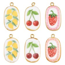 6x Fruit Print Oval Charms Lemon Cherry Strawberry Porcelain Pendant for Jewelry