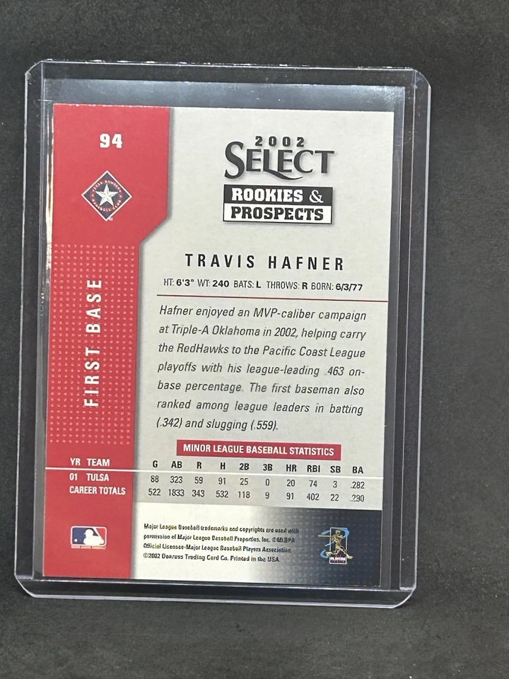 2002 Select Rookies & Prospects Travis Hafner Auto #94 Texas Rangers Blue Ink B9 - Image 2 of 2