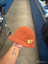 Orange Wool Cloche Hat with Three Decorative Buttons