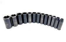 13-piece Set Sae 12 Drive 6-point Heavy Duty Deep Impact Sockets Wshop Rack