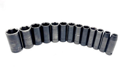 13-Piece Set SAE 1/2'' Drive, 6-Point Heavy Duty Deep Impact Sockets w/Shop Rack
