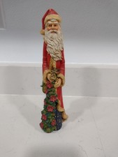 Folk Art Style Santa Clause Old World Resin with Christmas Tree, Decor
