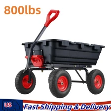 Poly Garden Dump Cart Heavy-Duty Yard Carts and Wagons 800 lbs 10" Tires