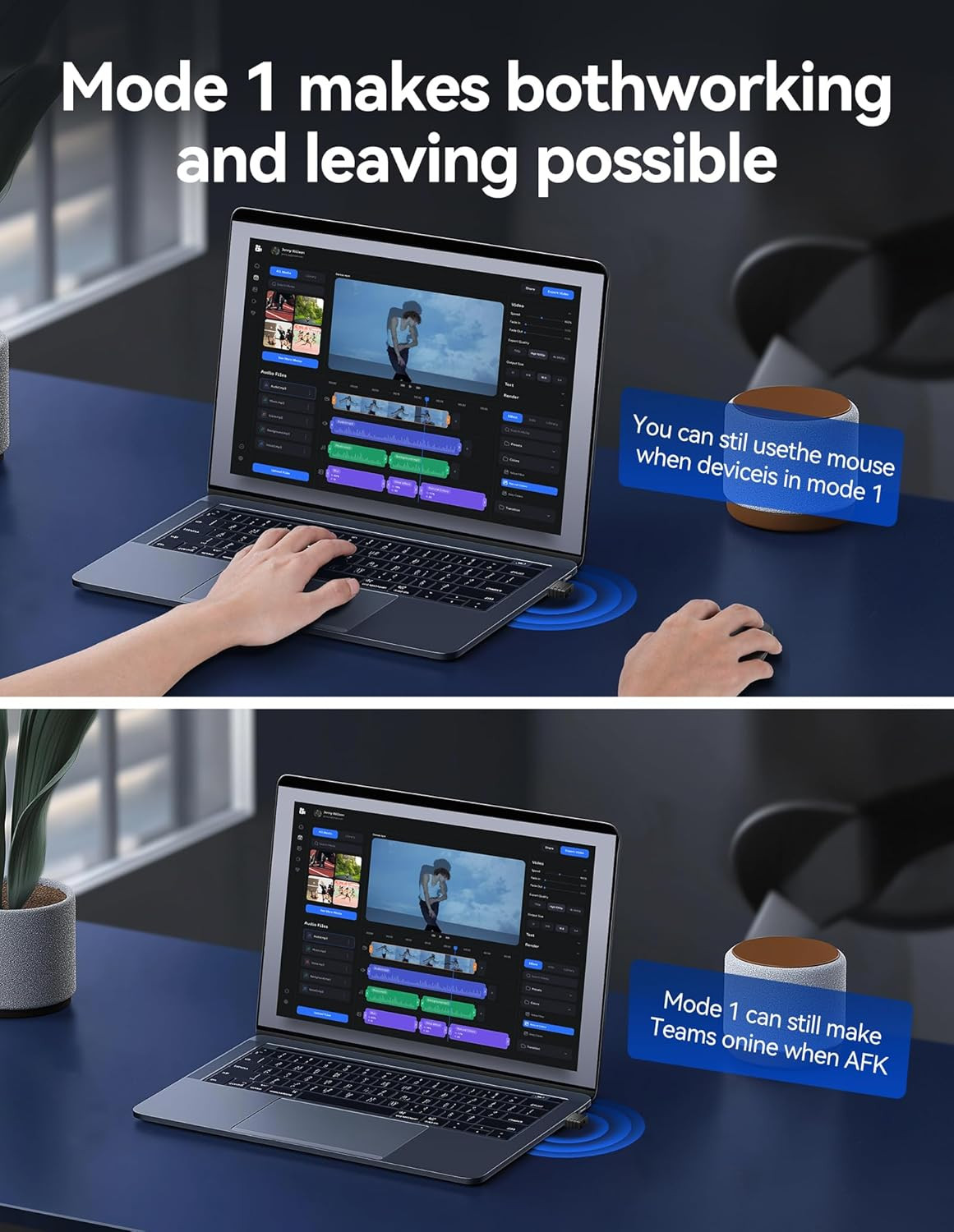 TECKNET Mouse Jiggler Undetectable USB Mover Device with 3 Modes, Color LED Indi