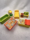 Vintage 7 pc Lot of Fisher Price Little People Furniture Sewing Table Bed Toilet