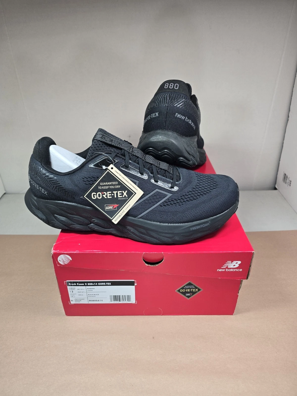 Size 13 D New Balance Fresh Foam x 880v14 Gore Tex Mens Black Running Shoes