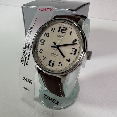 Timex Indiglo T8201 Night-Light WR 50M Quartz Watch Brown Leather Band Men's NEW