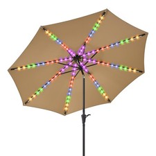 9 ft Outdoor Patio Umbrella with Solar Lights - Large Heavy Duty Beach/Table/...
