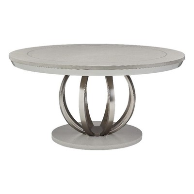 Pemberly Row Round Poplar & Steel Dining Table in Moonlight Gray