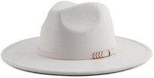 Wide Brim Fedora Hat for Men Women Big Rancher Felt Hat One Size Belt-ivory