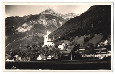 Fotografie Flüelen, Ortsansicht mit Hotel Gotthard 