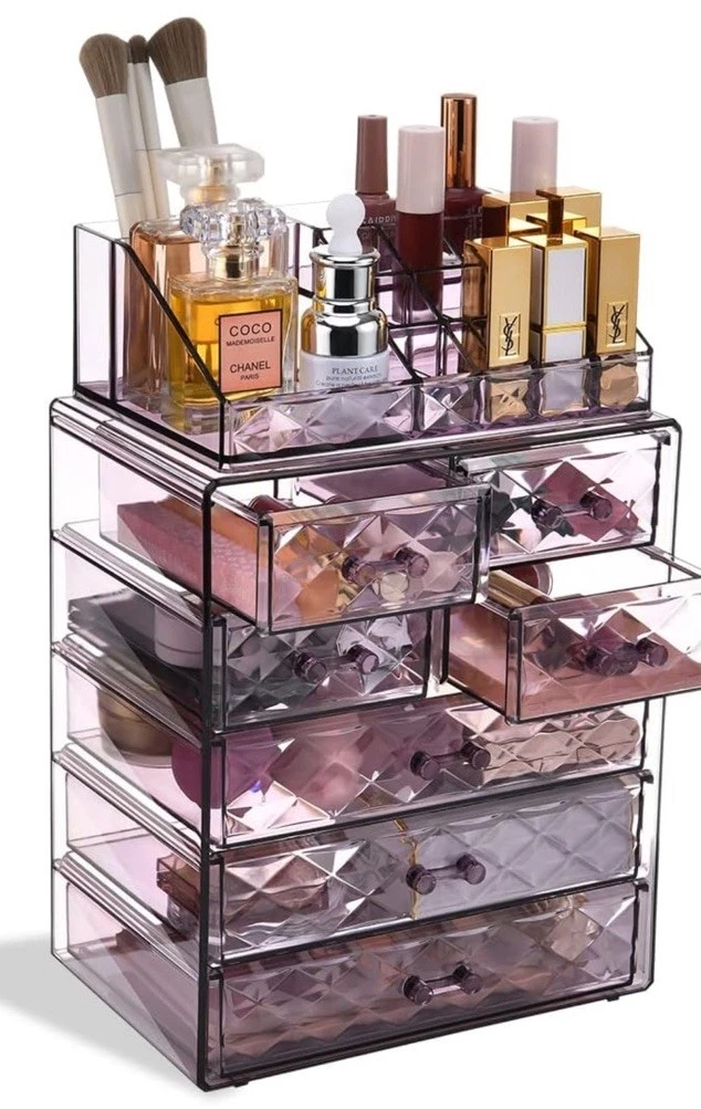 Purple Makeup Organizer With Brush Holder, Lg, Acrylic Cosmetic Case