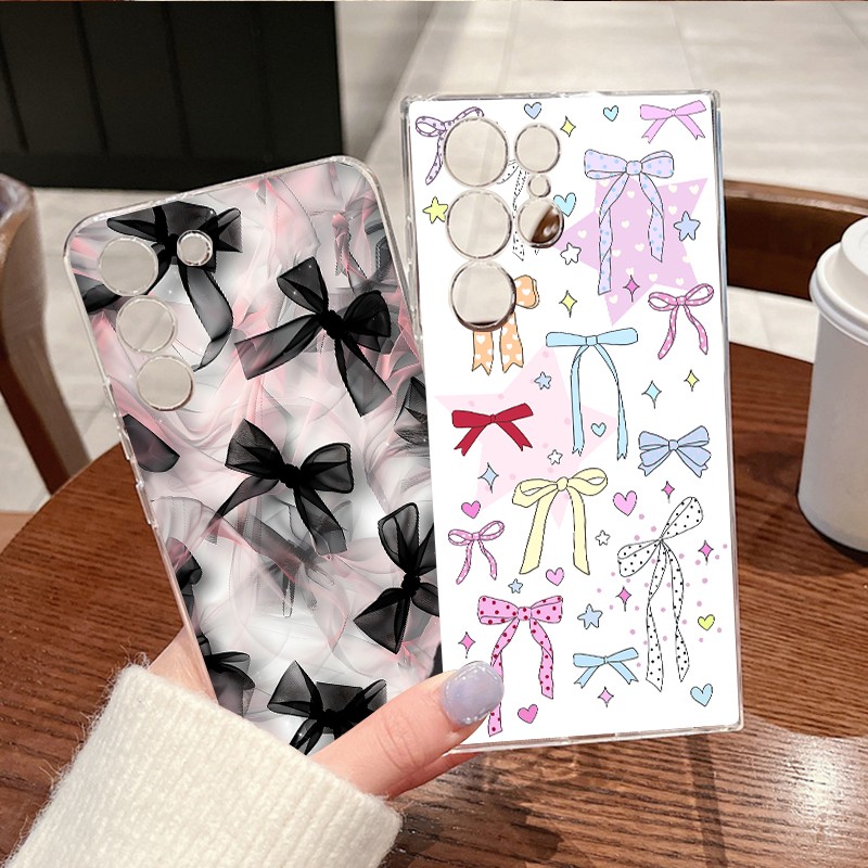 Custodia per Samsung S26 S25 S24 Ultra A17 A57 carina rosa fiocco cover silicone trasparente foto 2