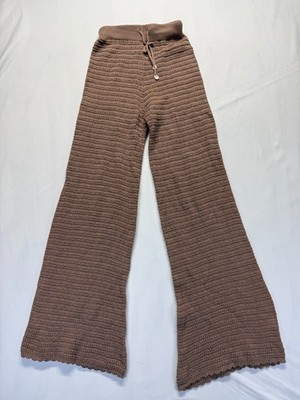 Sincerely Jules Crochet Knit Pants Womens Medium Brown Cotton High Rise Wide Leg
