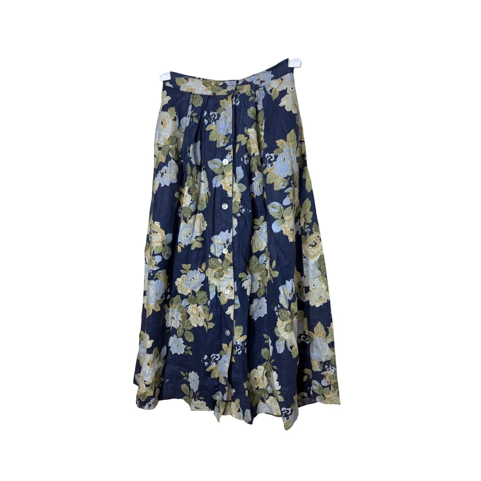 Vintage Hunter Club 100% Linen Floral Maxi Skirt Button Front Maxi Size 10