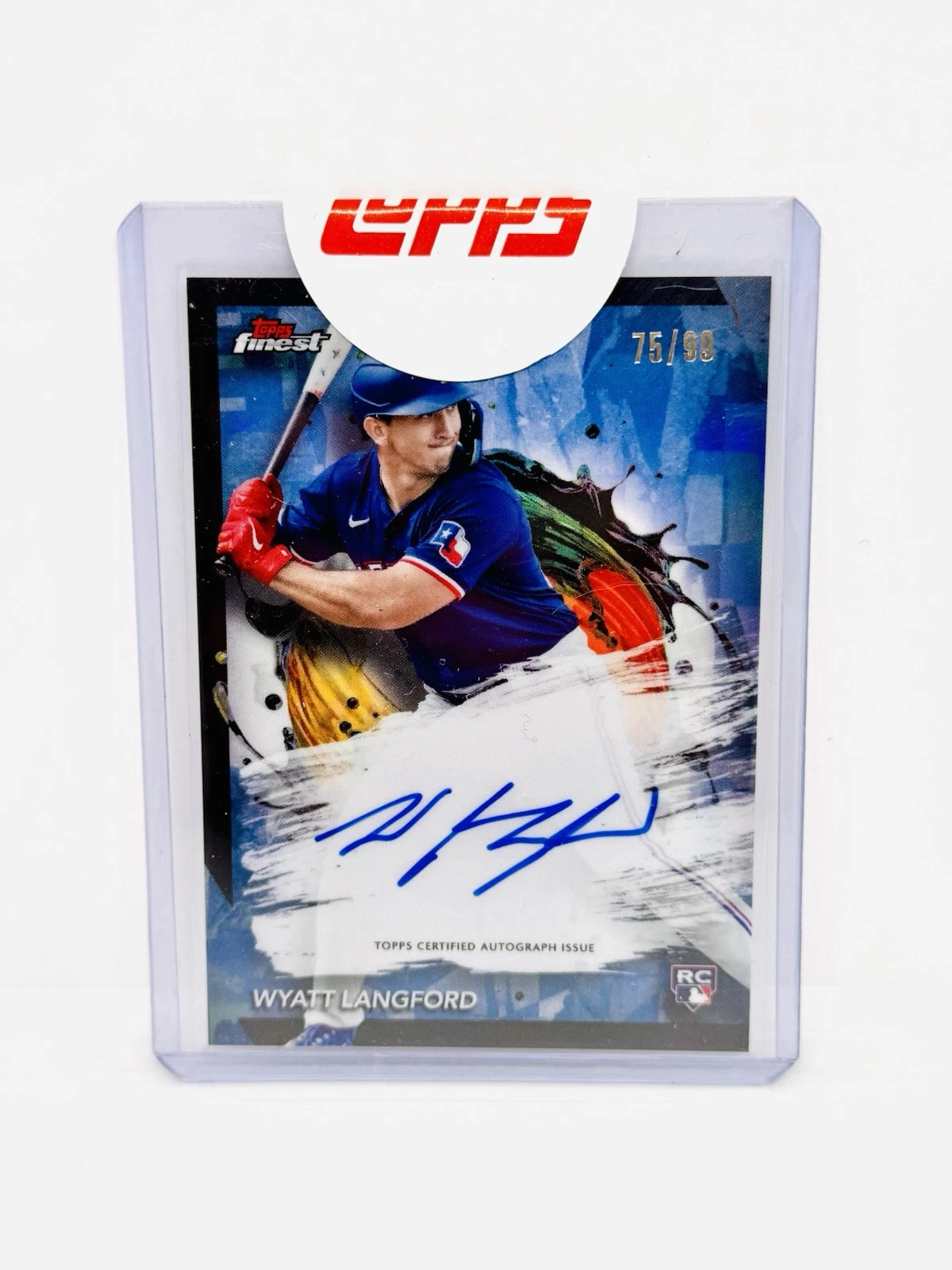 2024 Topps Finest WYATT LANGFORD Rookie Blue Refractor Auto /99 Rangers RC #FAWL