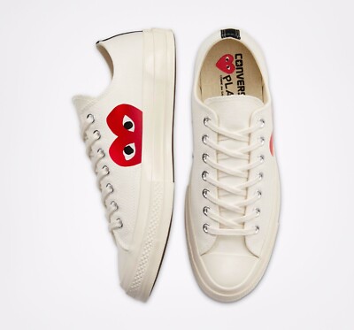 New Mens CONVERSE X COMME DES GARCONS PLAY CHUCK 70 150207C EGRET UK 5-11 TAKSE