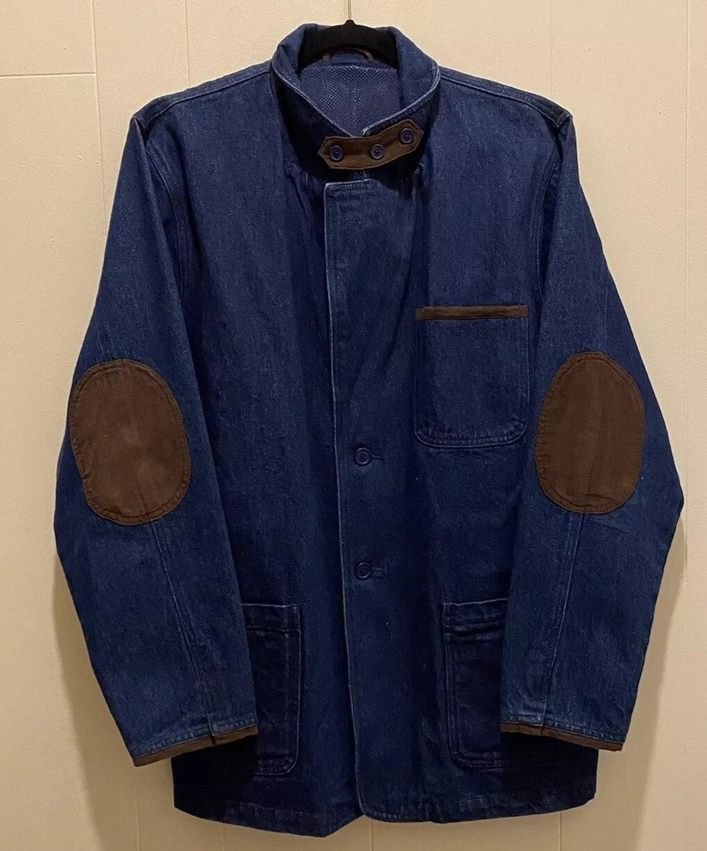 Scandia Woods Denim Chore Jacket w/ Suede Trim and Elbow Patches—Large