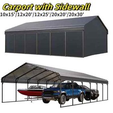 Carport Metal with Sidewall Heavy Duty Car Shelter Garage 20x30' 20x20' 12x20'