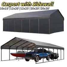 Carport Metal with Sidewall Heavy Duty Car Shelter Garage 20x30' 20x20' 12x20'