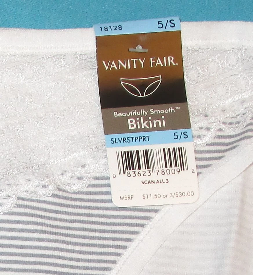 Braguita de bikini de algodón bellamente suave a rayas plateadas Vanity Fair~S 5~18128~ Foto 2 de 3