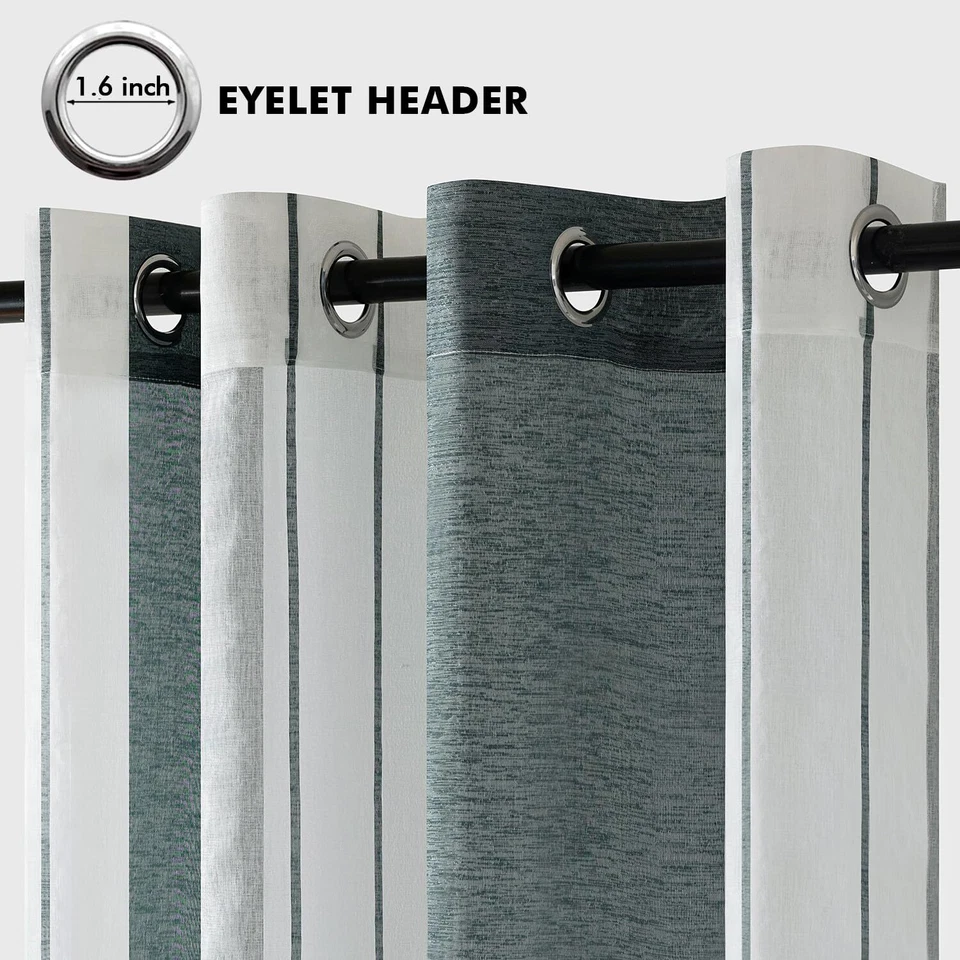 Rideaux rayés Transparent avec œillets Voile Rideaux Salon Moderne Set de 2 R... - Photo 2/4
