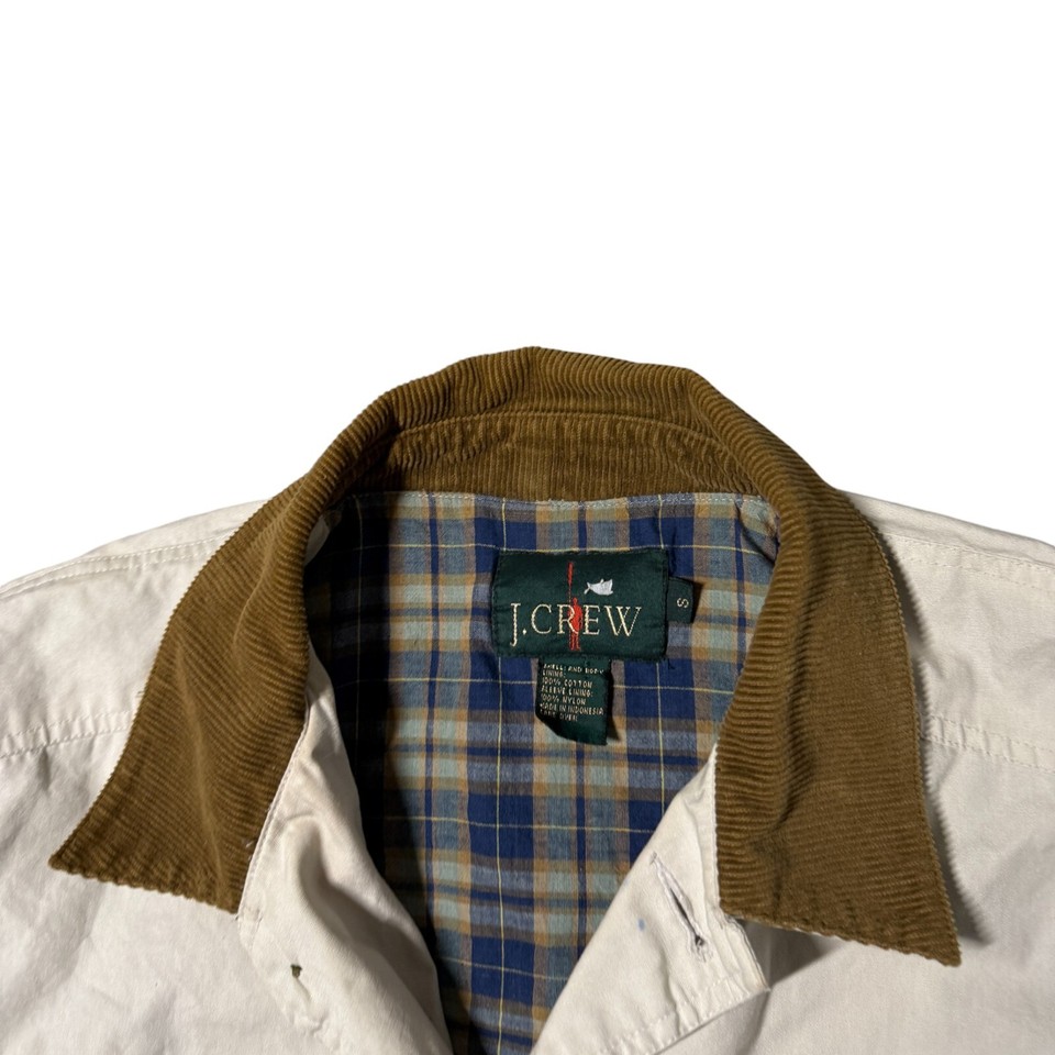 Vintage J Crew Barn Jacket Chore Coat Oarsman Corduroy Plaid White Mens