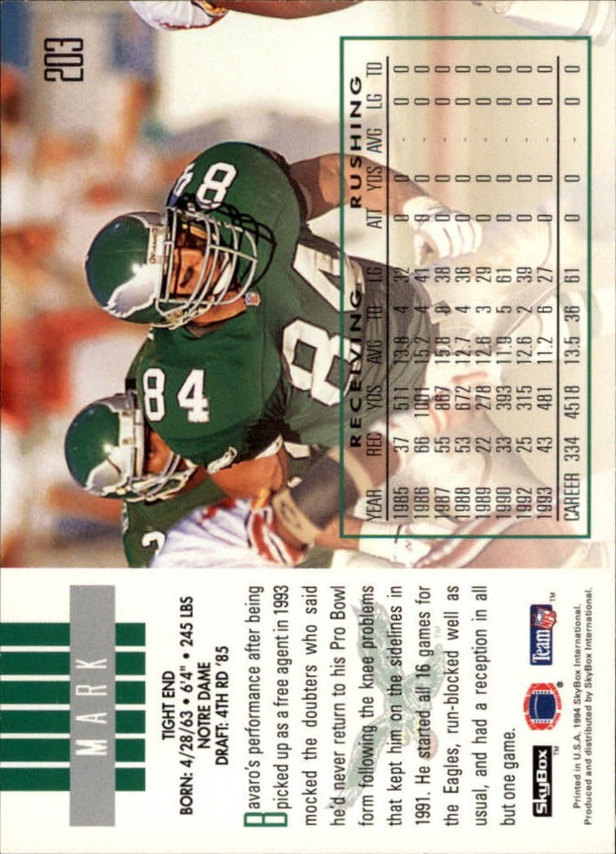 1994 SkyBox Impact Football Card 203 Mark Bavaro eBay