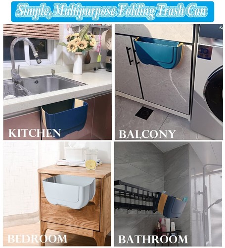 Hanging Kitchen Trash Can Foldable Waste Bin for Cabinet Door Car Bedroom - Picture 3 of 8