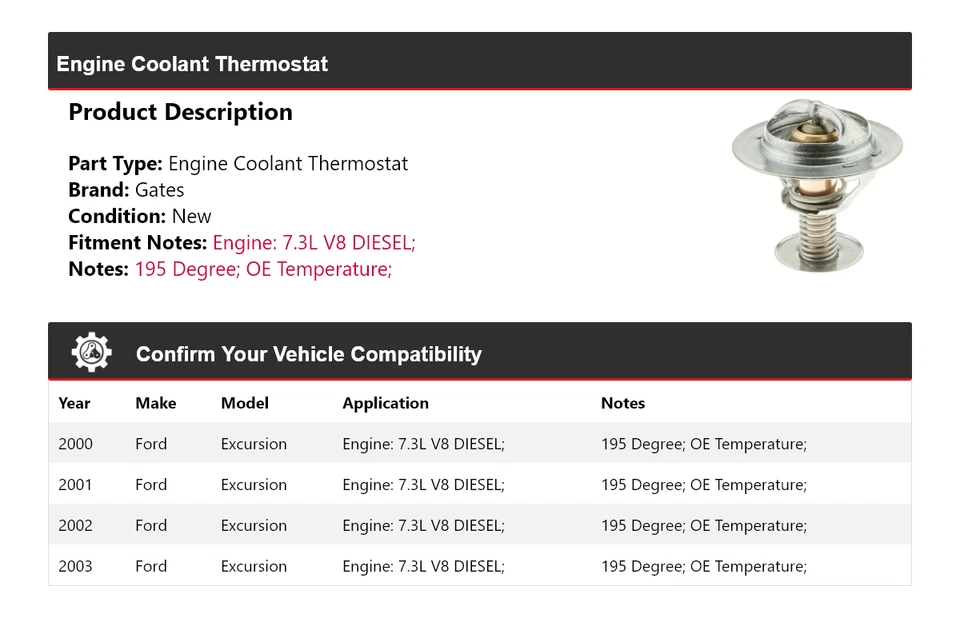 Portões termostato líquido refrigerante motor diesel Ford Excursion 7.3L V8 2000-2003 2001 - Imagem 2 de 4