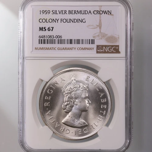 1959 Bermuda Silver Crown Colony Founding NGC Certified MS67 Elizabeth II