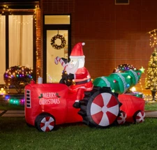 GIANT 11 FT LONG GIANT CHRISTMAS SANTA CLAUS TRACTOR TREE INFLATABLE GLITZHOME