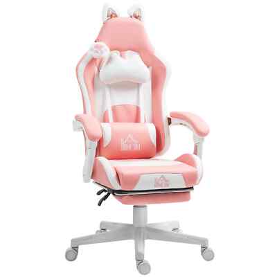 Katzenohr und Pfote verstellbarer Bürostuhl, mit Fußstütze - rosa/weiß