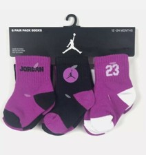 Nike Baby 6 Pk Purple Black White Ankle Jordan Jumpman 23 Print Socks 12-24 MO