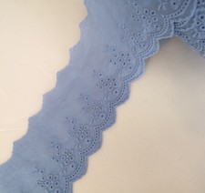 5 Yards 3'' Wide Vintage Embroidered Eyelet Cotton Lace Trim Light Blue b0223